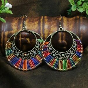 Multicolor Boho Gold Hoop Earrings